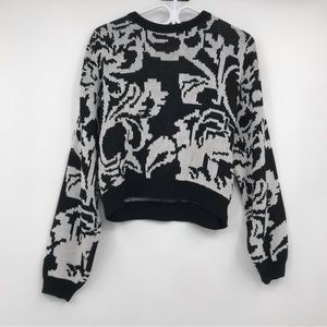 HORUS LINE Knit Crewneck Sweater Abstract Drop Shoulder Black + White MEDIUM